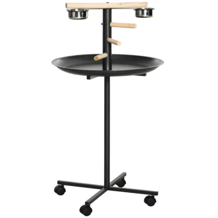 Metal Bird Table Play Stand, Parrot Perch with Wheels & Feeding Bowls